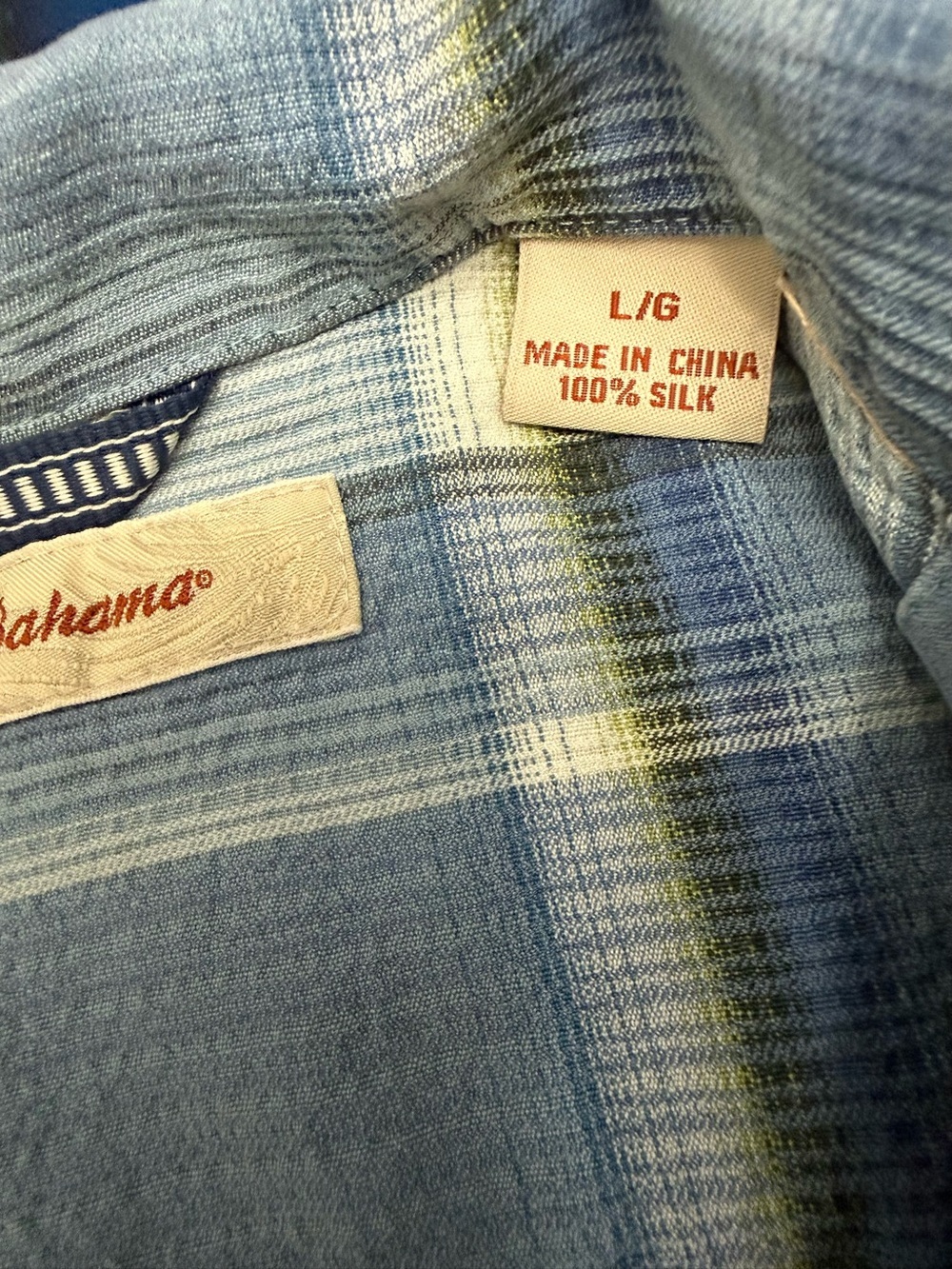 Tommy Bahama 100% Silk Camp Shirt Men’s Large Blue Green Plaid Hawaiian Casual - Picture 8 of 12